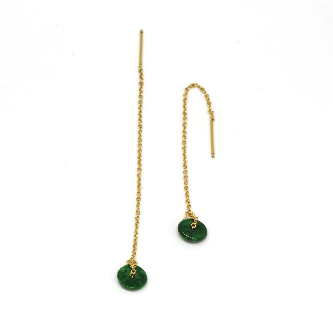 RealJade® "Lucky Button" 14K Royal Yellow Gold Genuine Jade Jadeite Lucky Nuts Drop Earrings #E11