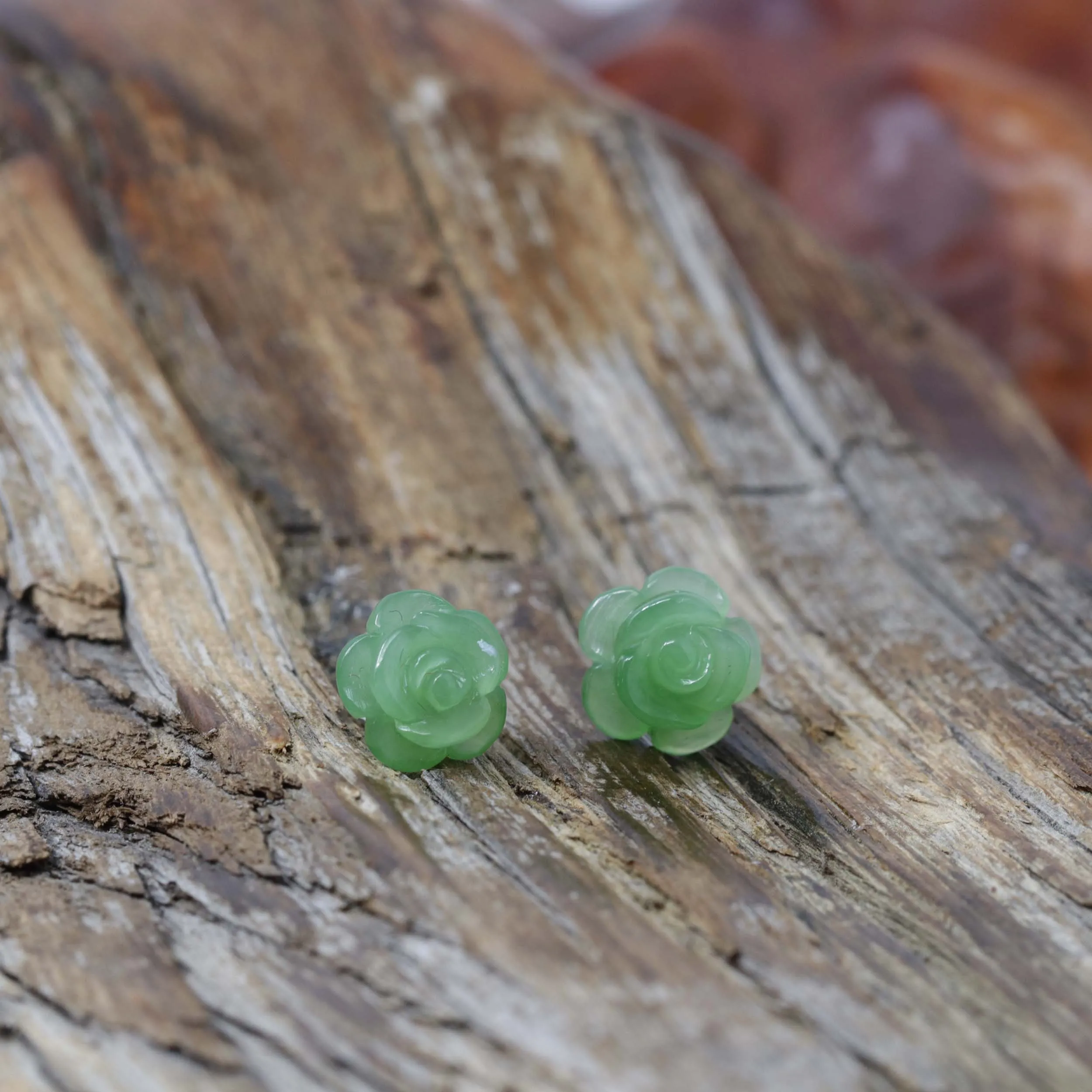 RealJade® "Rose Flowers" 18k Solid Gold High-end Real Green Jade Rose Flower Earrings