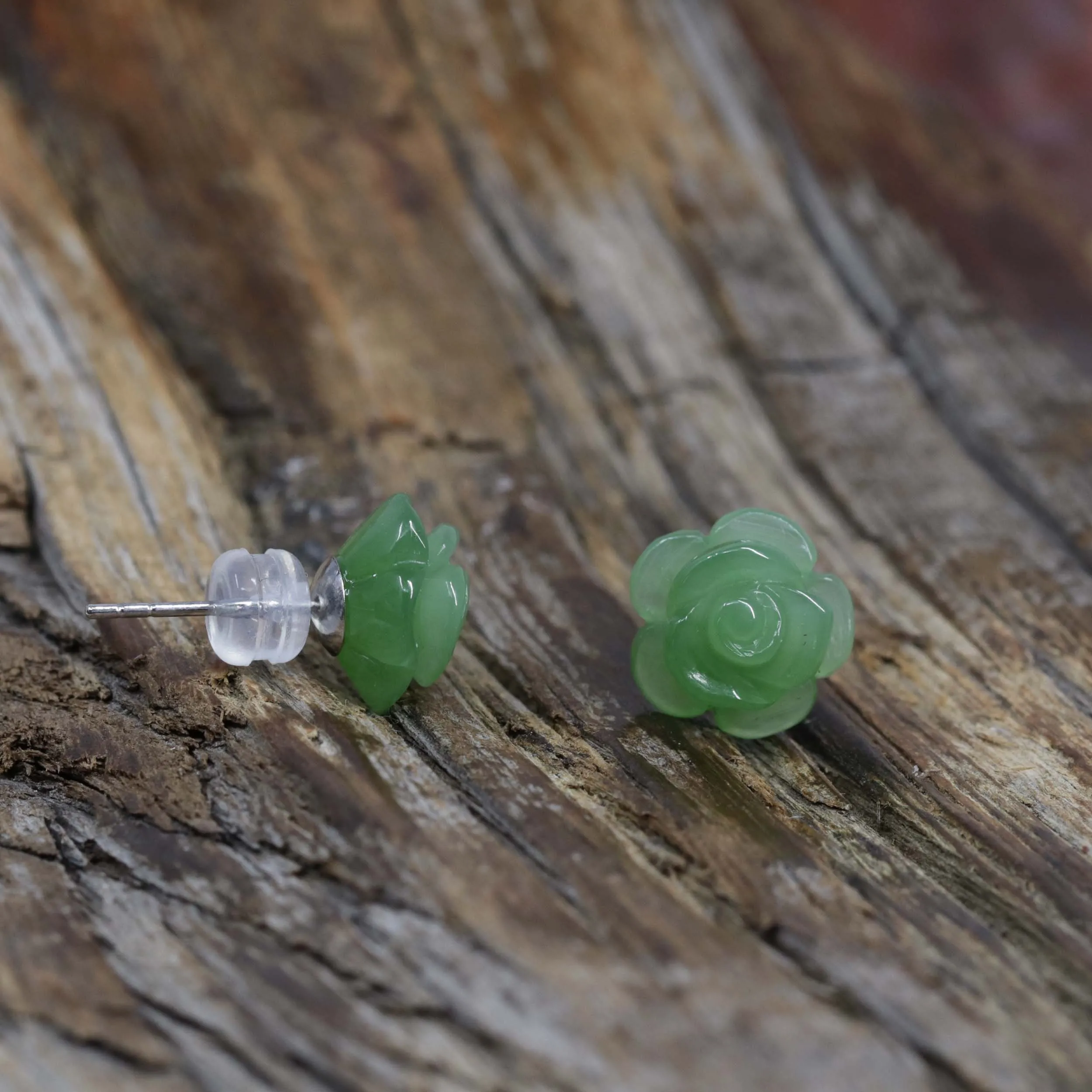 RealJade® "Rose Flowers" 18k Solid Gold High-end Real Green Jade Rose Flower Earrings