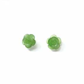 RealJade® "Rose Flowers" 18k Solid Gold High-end Real Green Jade Rose Flower Earrings