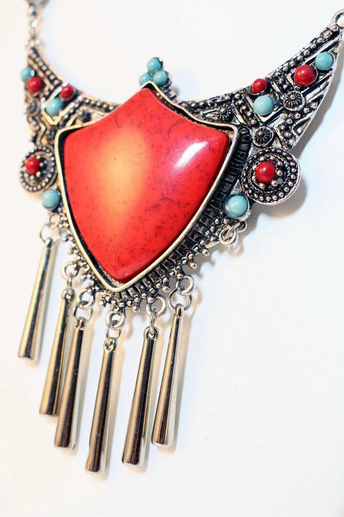 Red Turquoise, Statement Necklace & Earrings Set