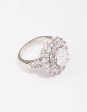 Rhodium Glistening Cubic Zirconia Oval Cocktail Ring