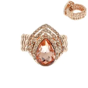 Rose Gold Color Teardrop Crystal Gem Tipple Halo Stretch Ring