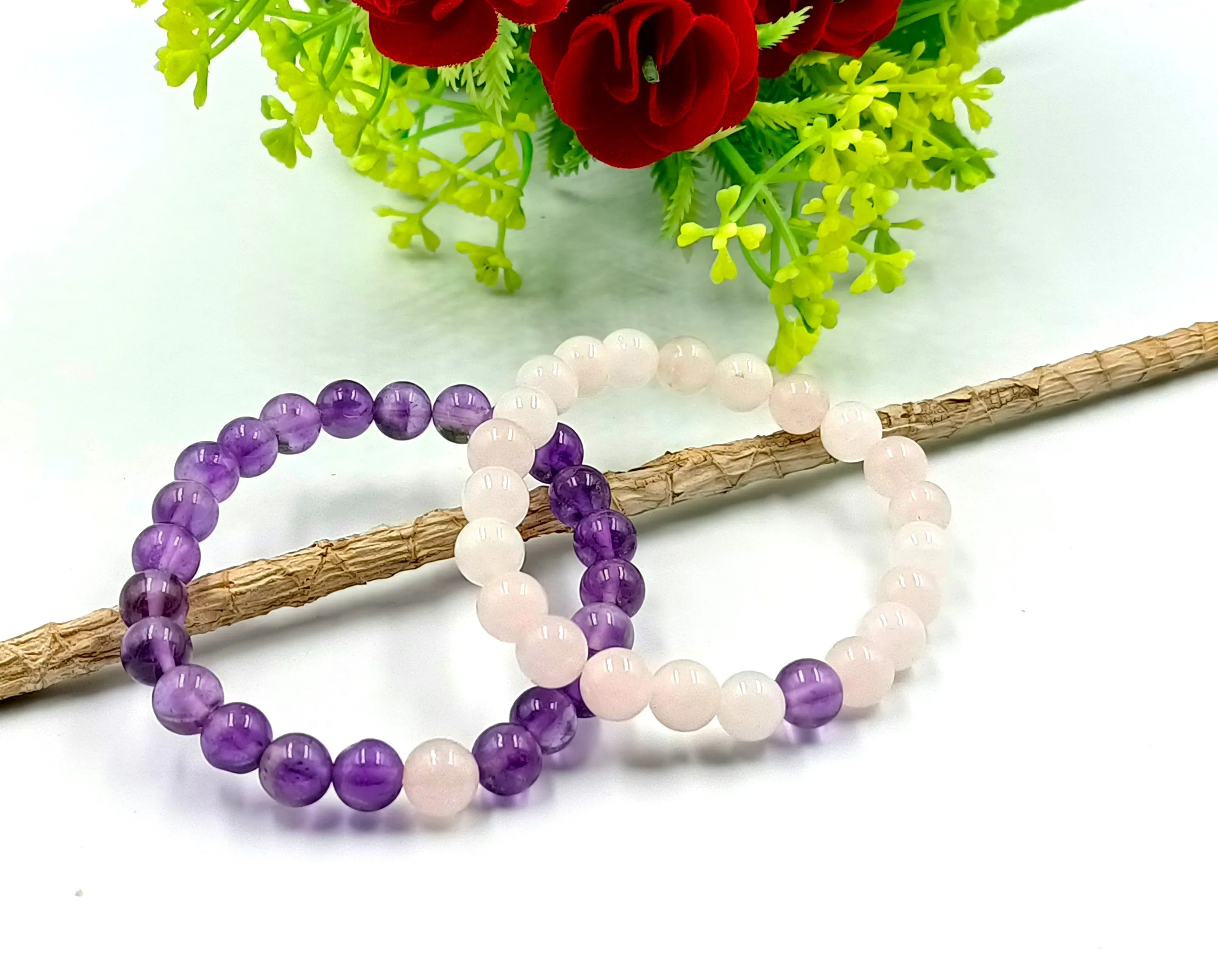Rose Quartz and Amethyst Couple Bracelet