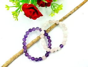 Rose Quartz and Amethyst Couple Bracelet