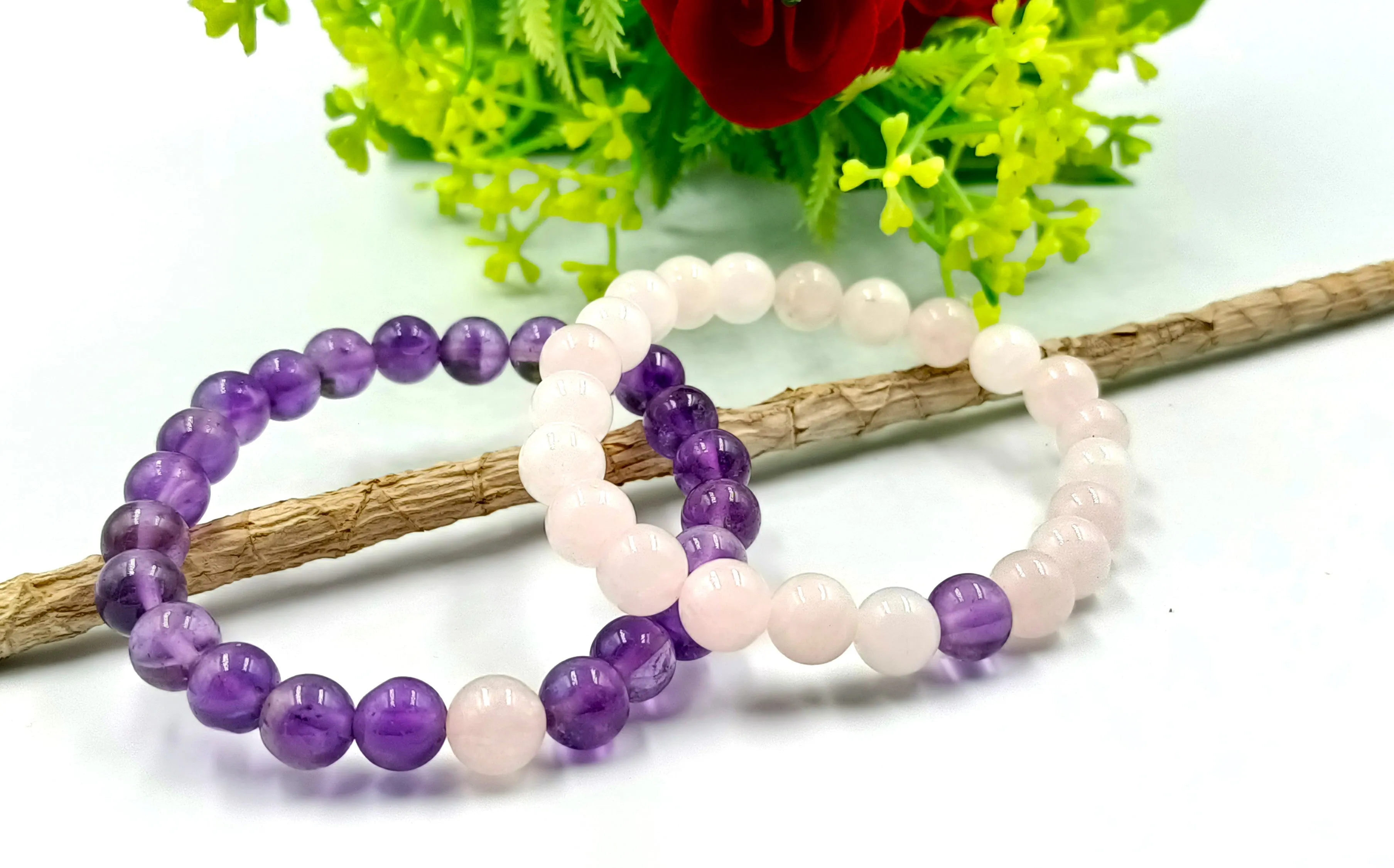 Rose Quartz and Amethyst Couple Bracelet