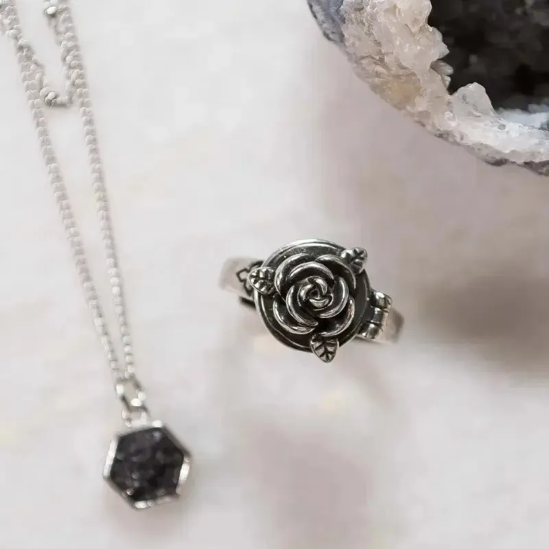 Rose Silver Locket Ring