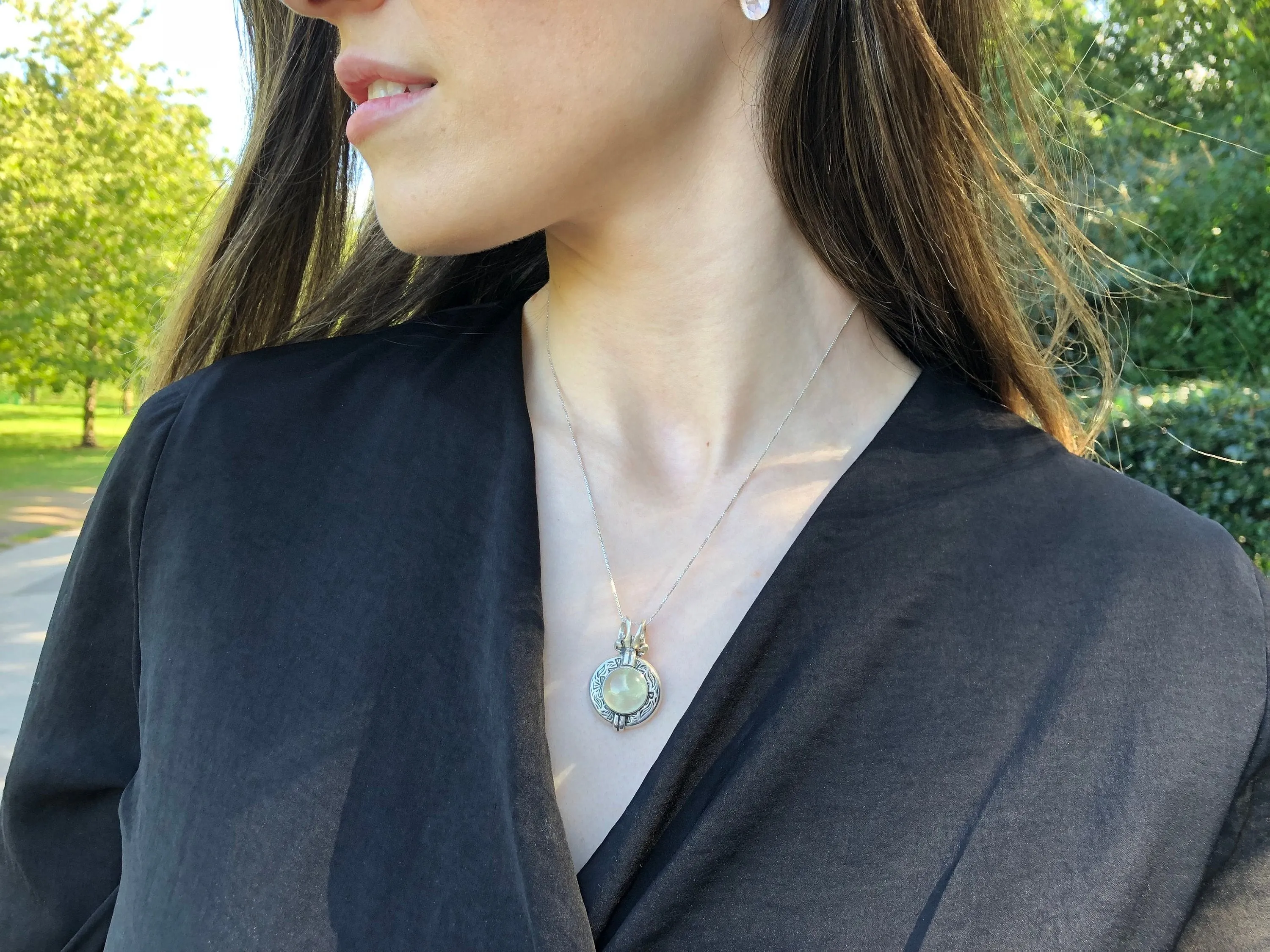 Round Aquamarine Pendant - Natural Aquamarine Necklace - Egyptian Necklace
