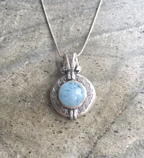 Round Aquamarine Pendant - Natural Aquamarine Necklace - Egyptian Necklace