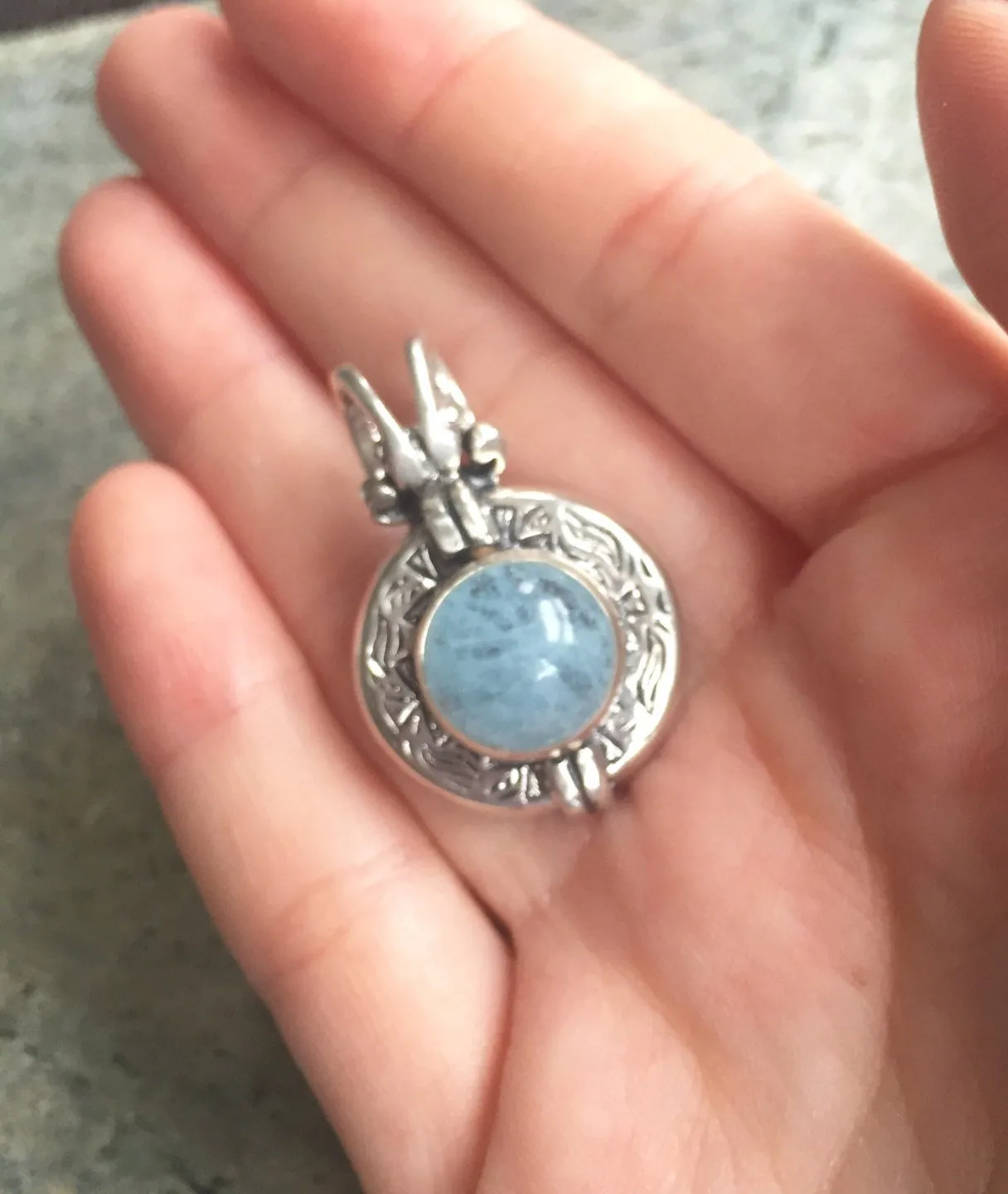 Round Aquamarine Pendant - Natural Aquamarine Necklace - Egyptian Necklace