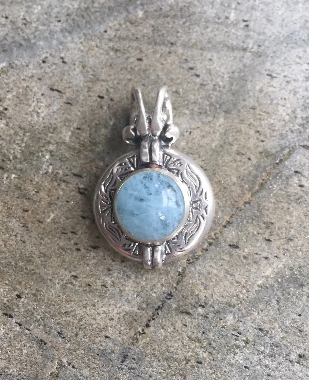 Round Aquamarine Pendant - Natural Aquamarine Necklace - Egyptian Necklace