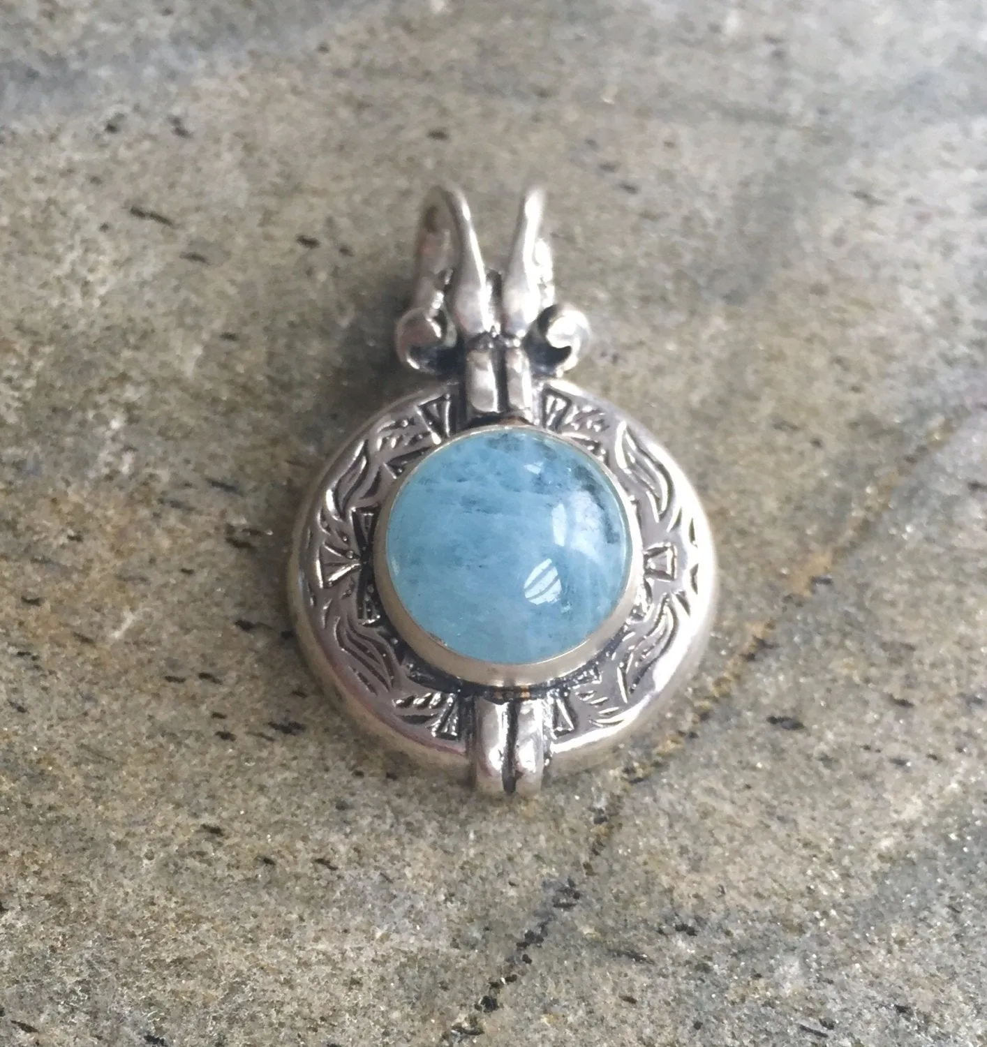 Round Aquamarine Pendant - Natural Aquamarine Necklace - Egyptian Necklace