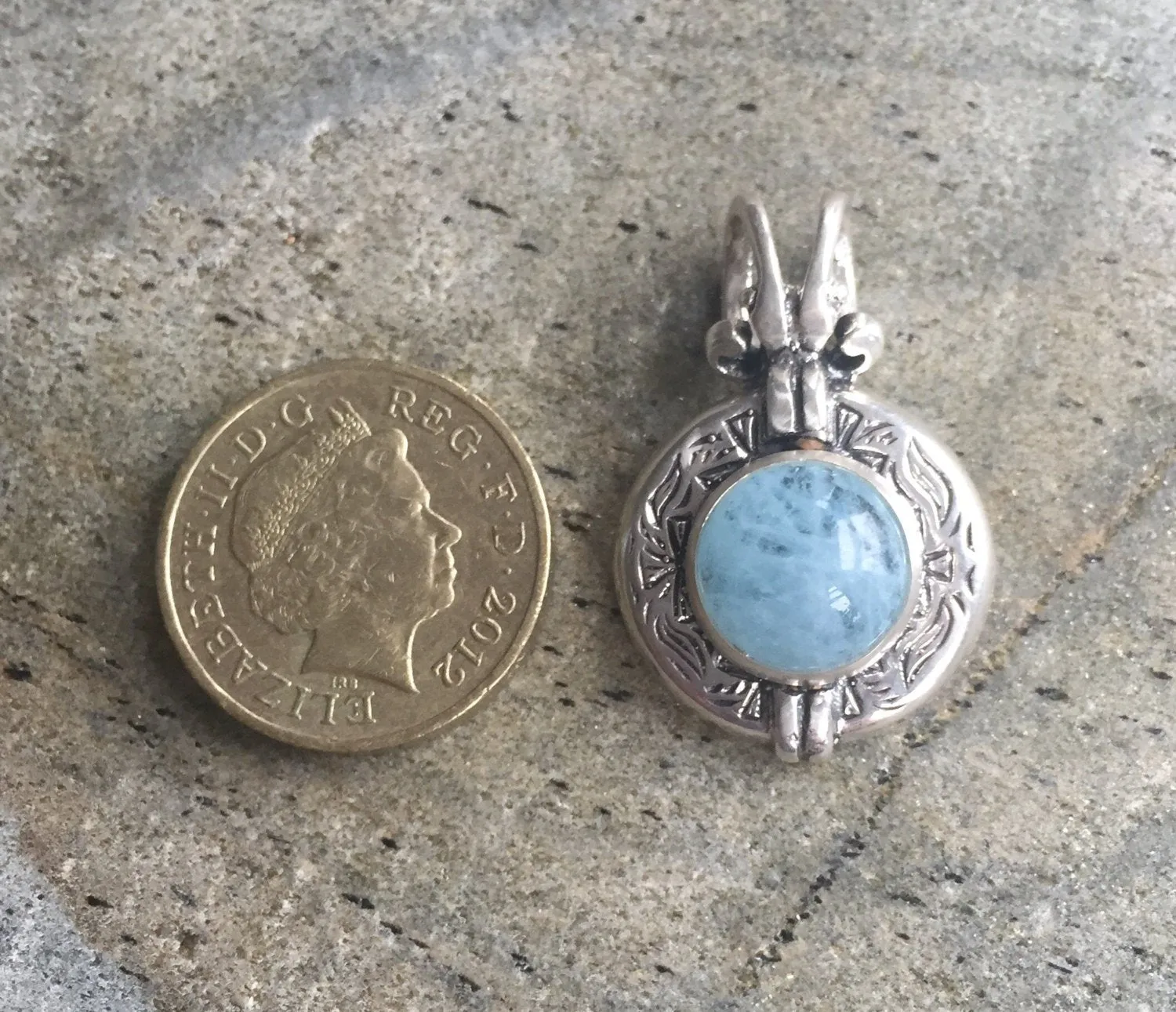 Round Aquamarine Pendant - Natural Aquamarine Necklace - Egyptian Necklace