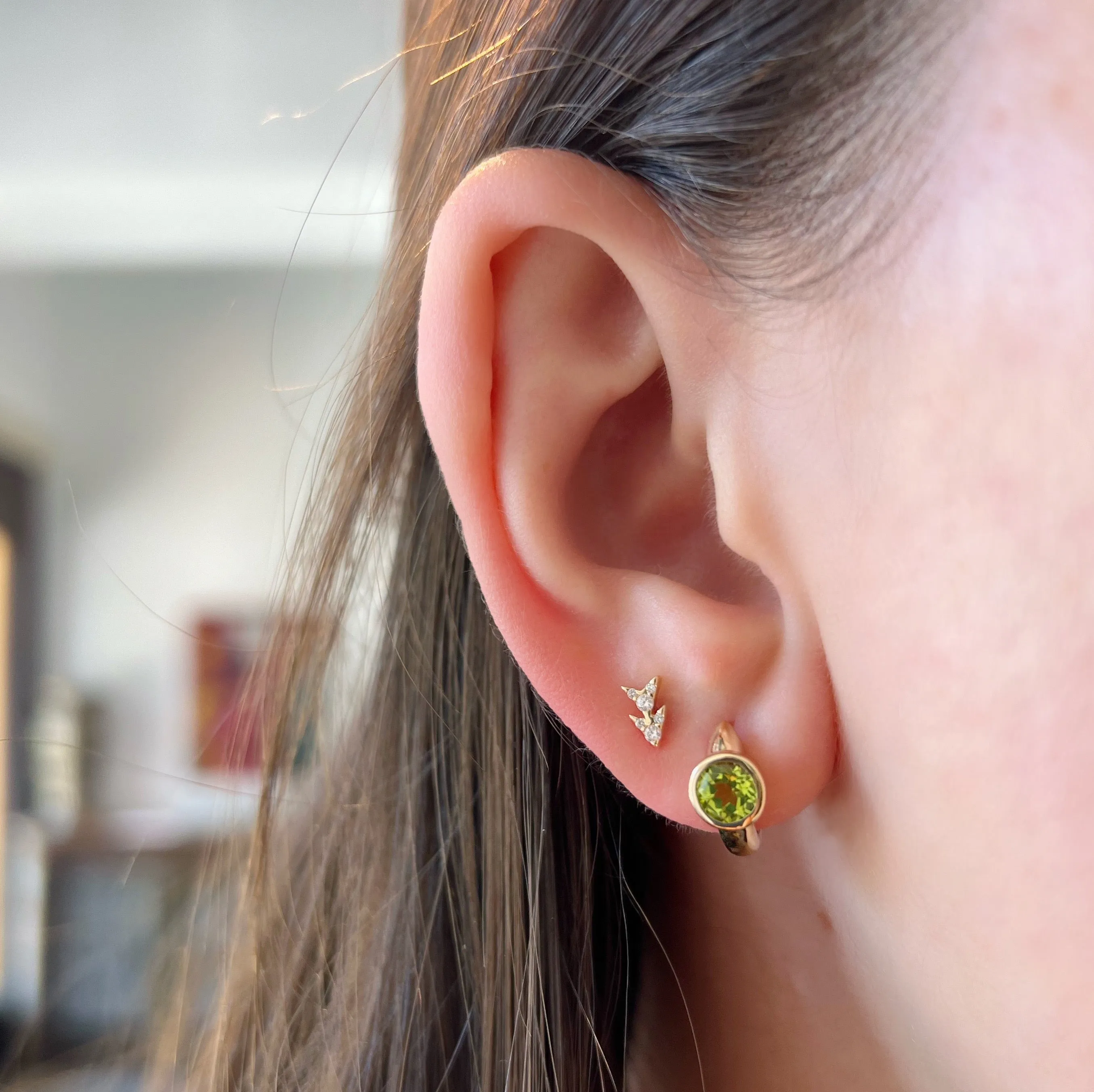 Round Peridot Bezel Earrings