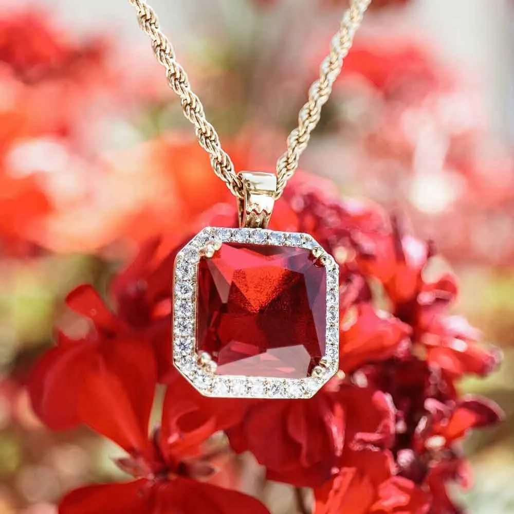 Ruby & Diamonds Necklace Pendant & Rope Chain