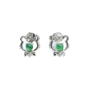 S925 Sterling Silver Ice Emperor Green Jade Little Tiger Stud Earrings