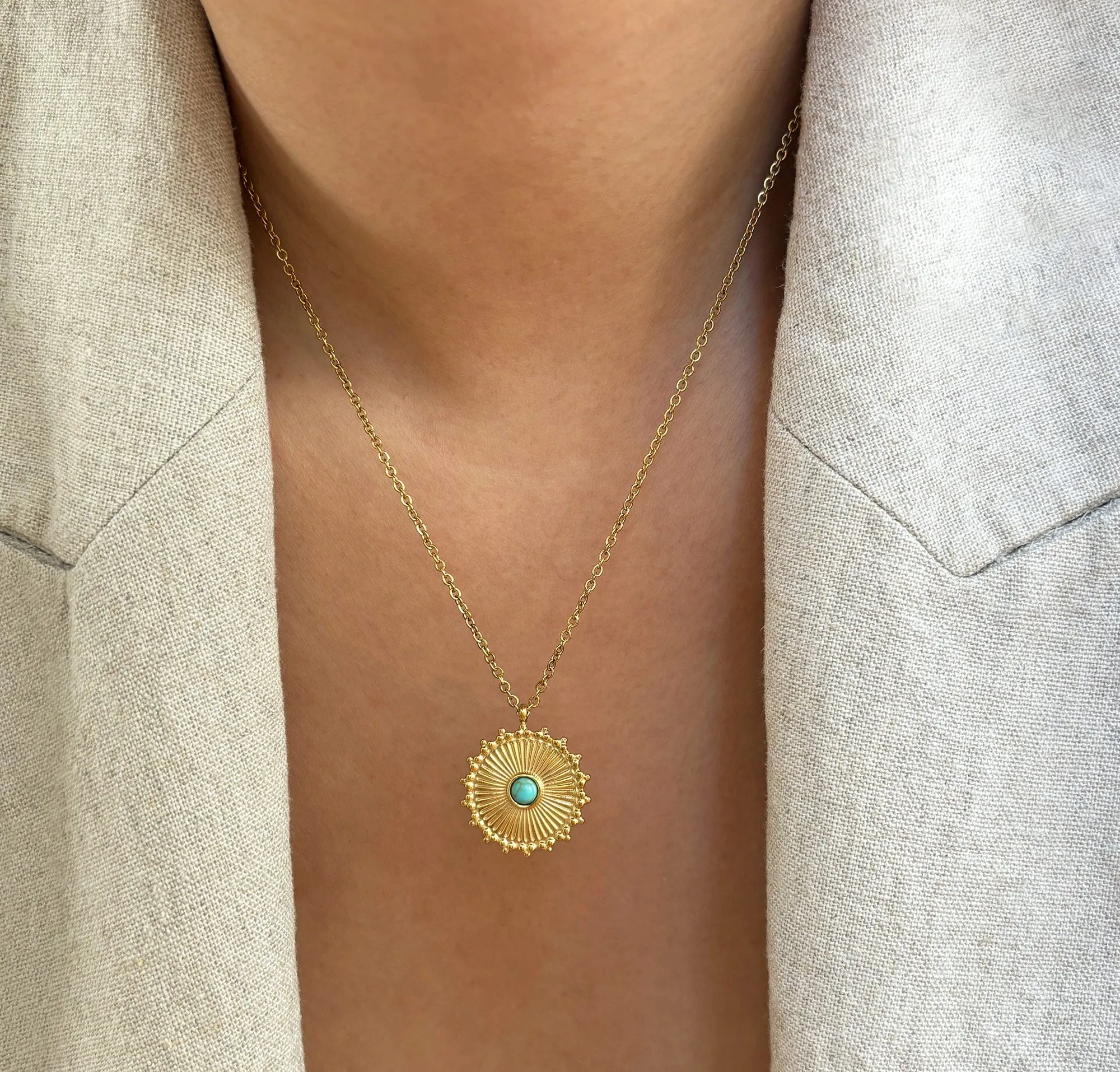 SASHA GOLD TURQUOISE SUN  PENDANT NECKLACE