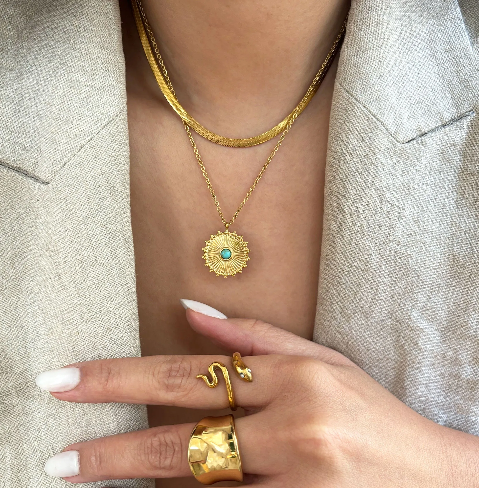 SASHA GOLD TURQUOISE SUN  PENDANT NECKLACE
