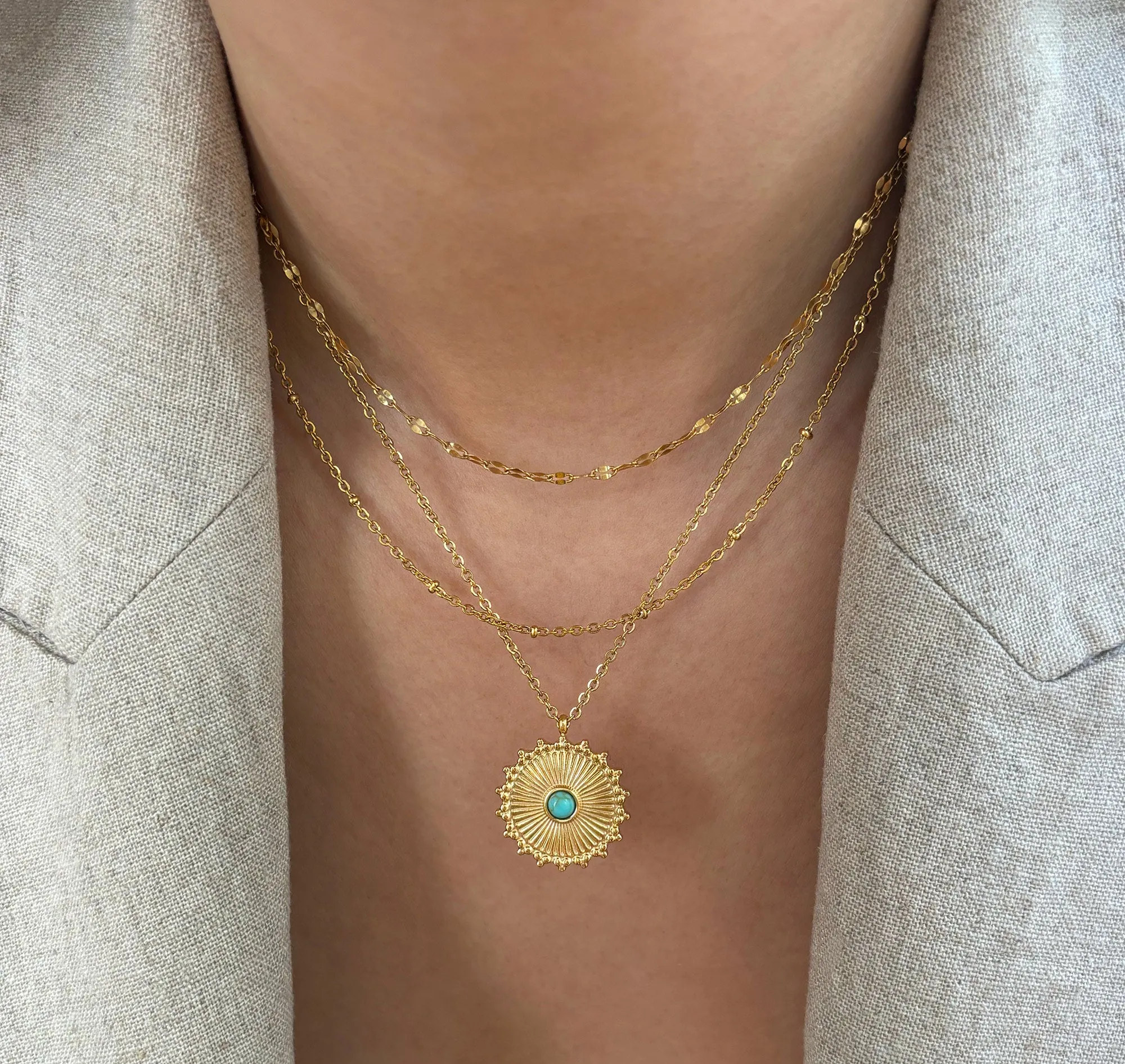 SASHA GOLD TURQUOISE SUN  PENDANT NECKLACE