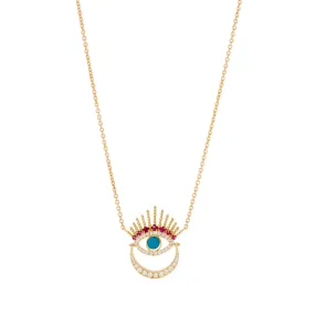 Serene Night-Moon Evil Eye Necklace with Diamonds