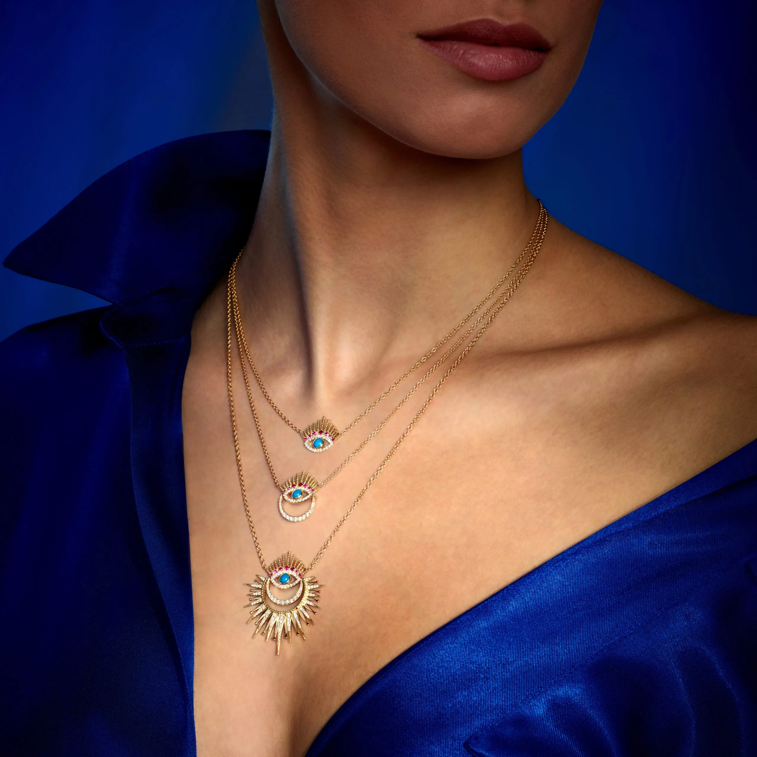 Serene Night-Moon Evil Eye Necklace with Diamonds