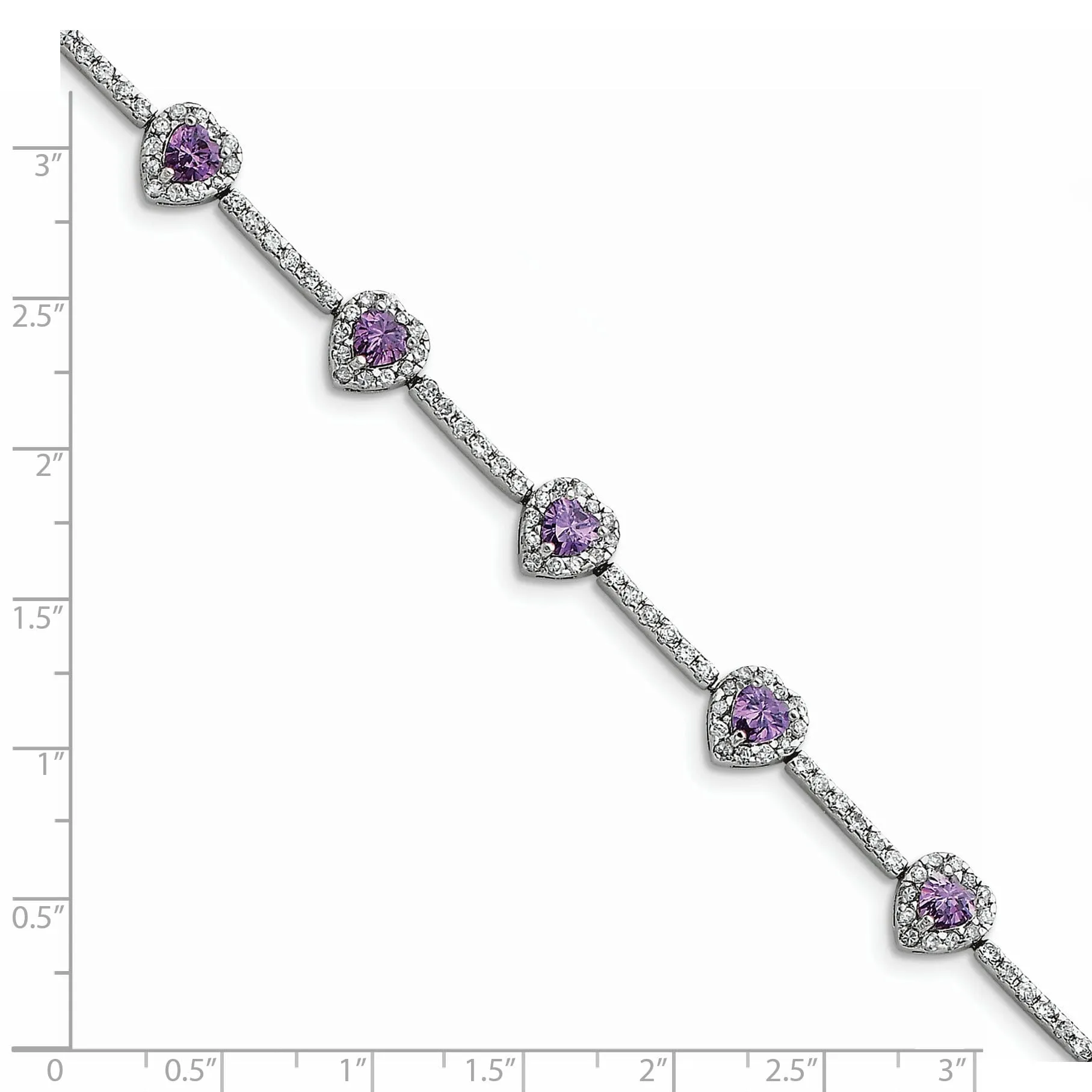 Silver Amethyst and Clear C.Z Heart Bracelet