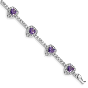 Silver Amethyst and Clear C.Z Heart Bracelet