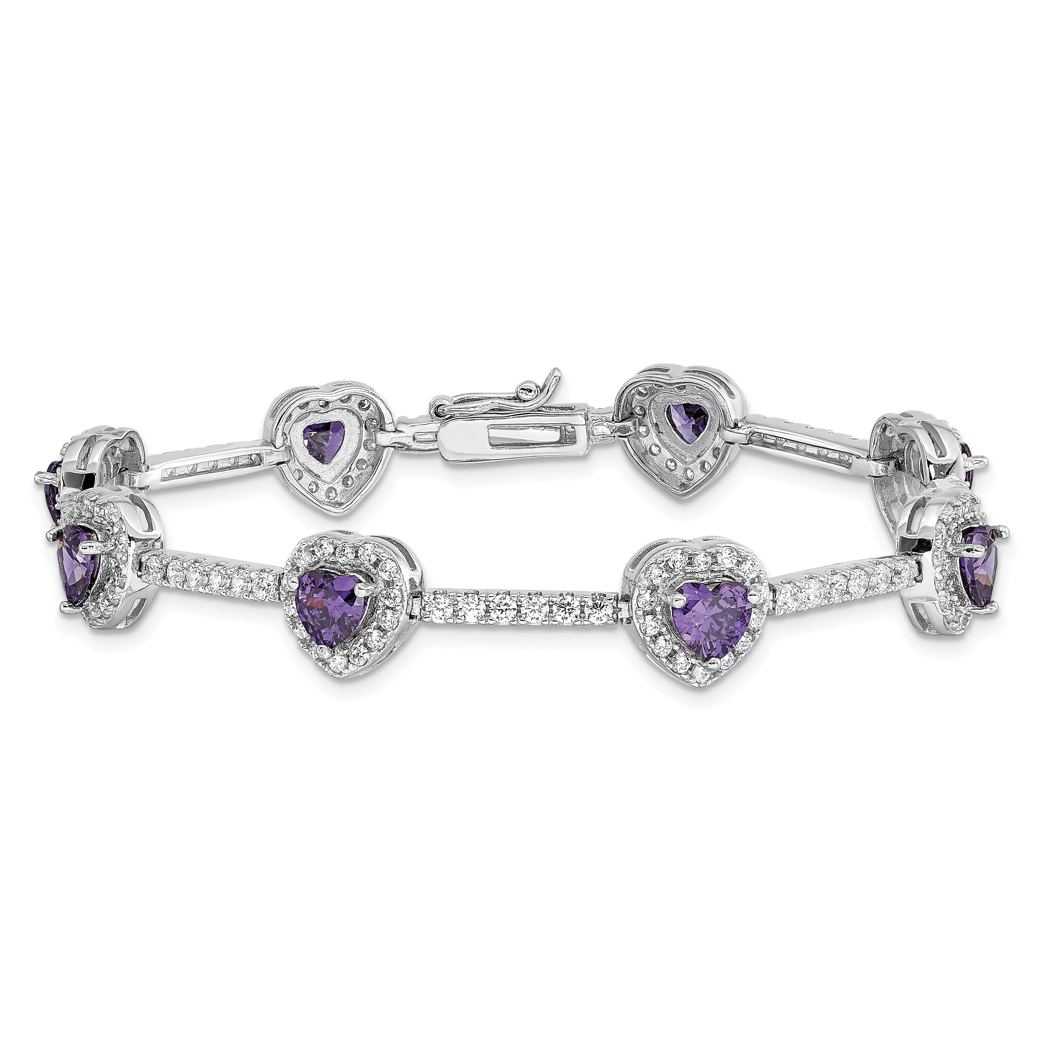Silver Amethyst and Clear C.Z Heart Bracelet