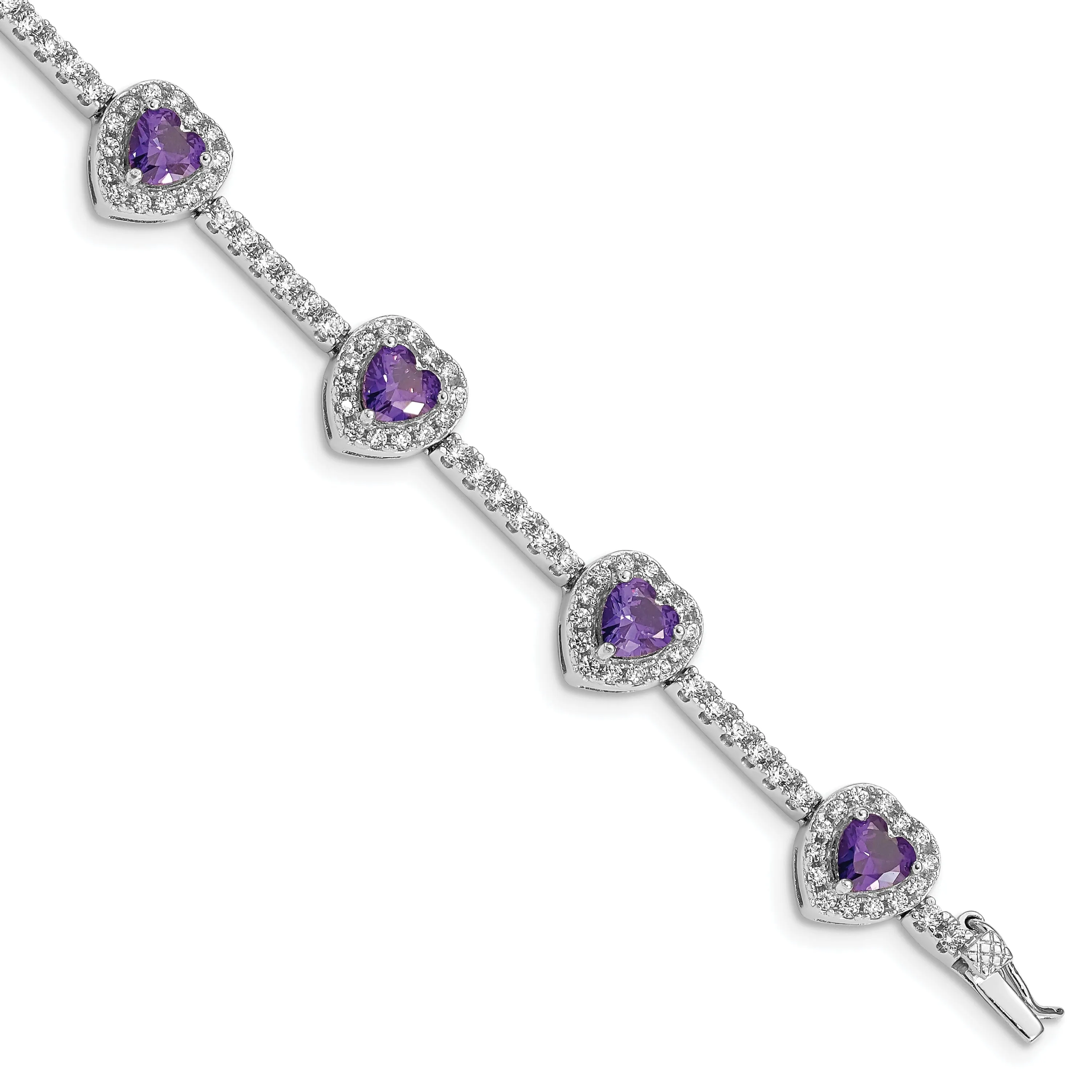Silver Amethyst and Clear C.Z Heart Bracelet