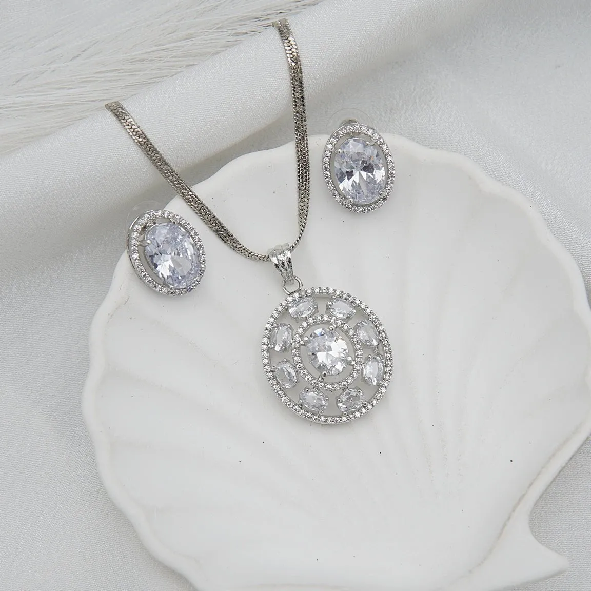 Silver Cubic Zirconia Pendant Set