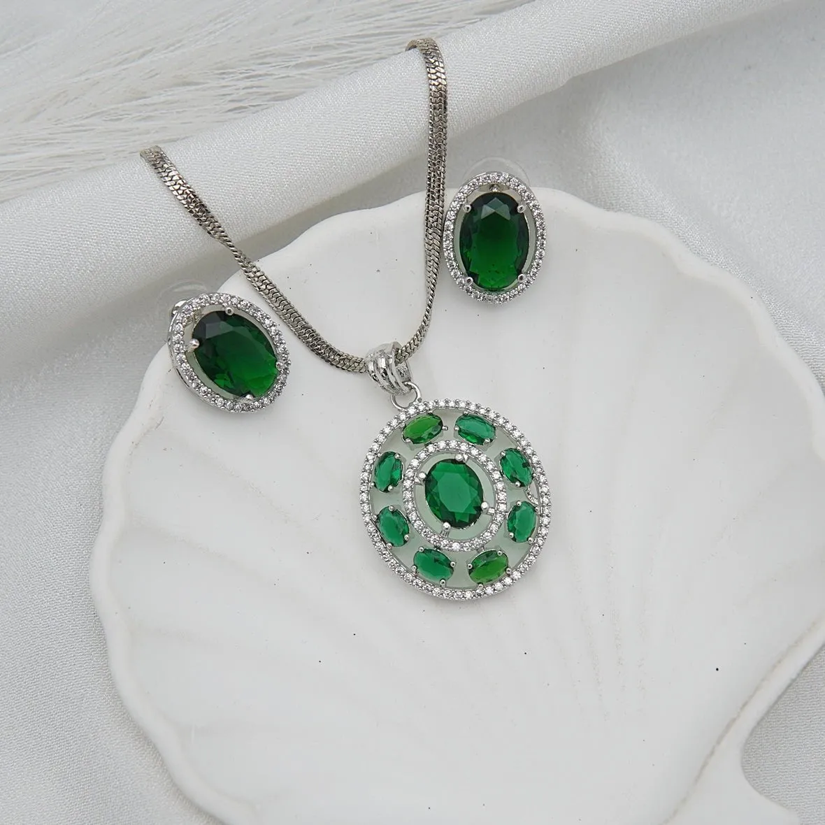 Silver Cubic Zirconia Pendant Set