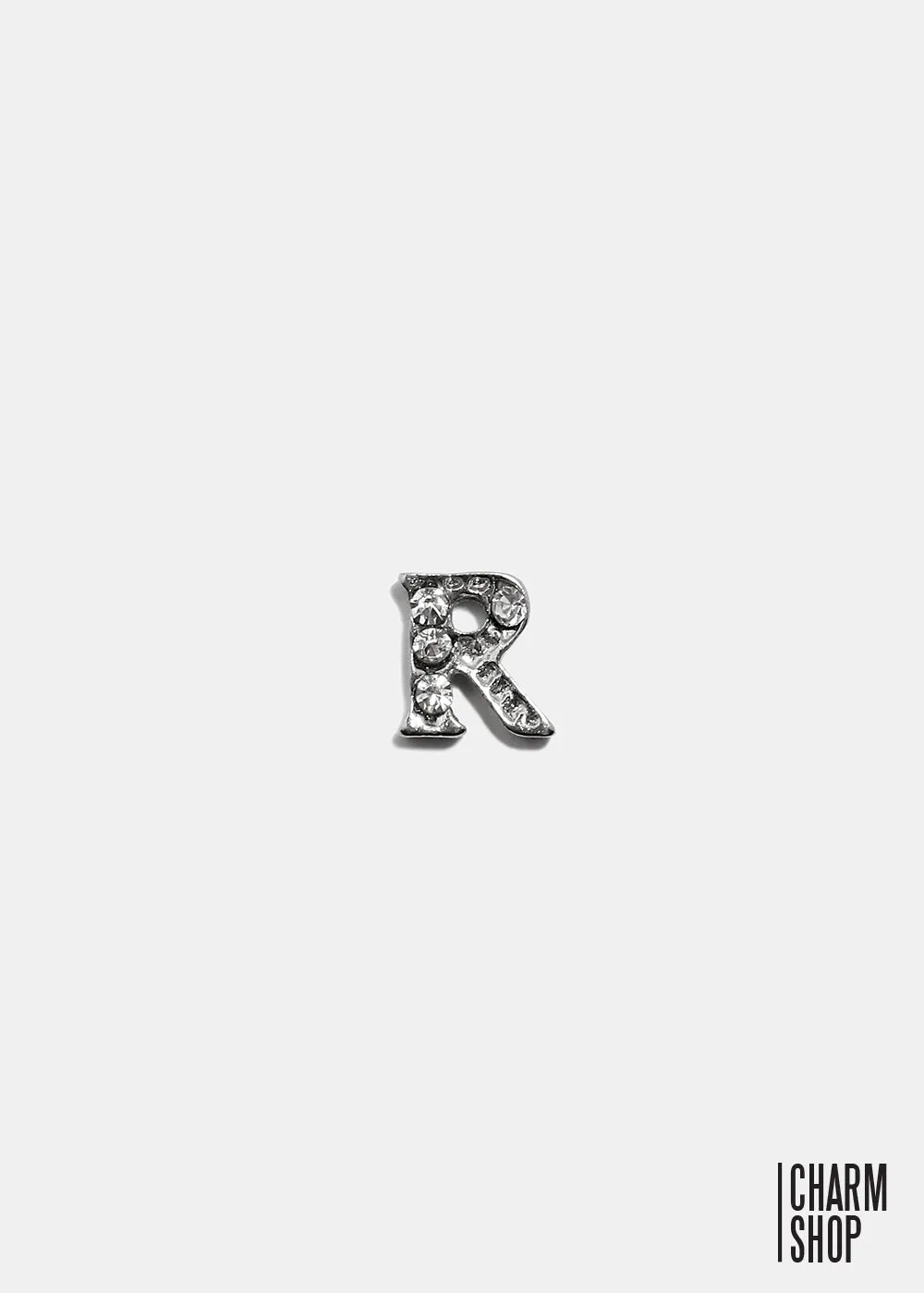 Silver R Initial With Rhinestones Locket Charm