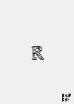 Silver R Initial With Rhinestones Locket Charm