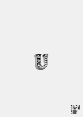 Silver U Initial With Rhinestones Locket Charm