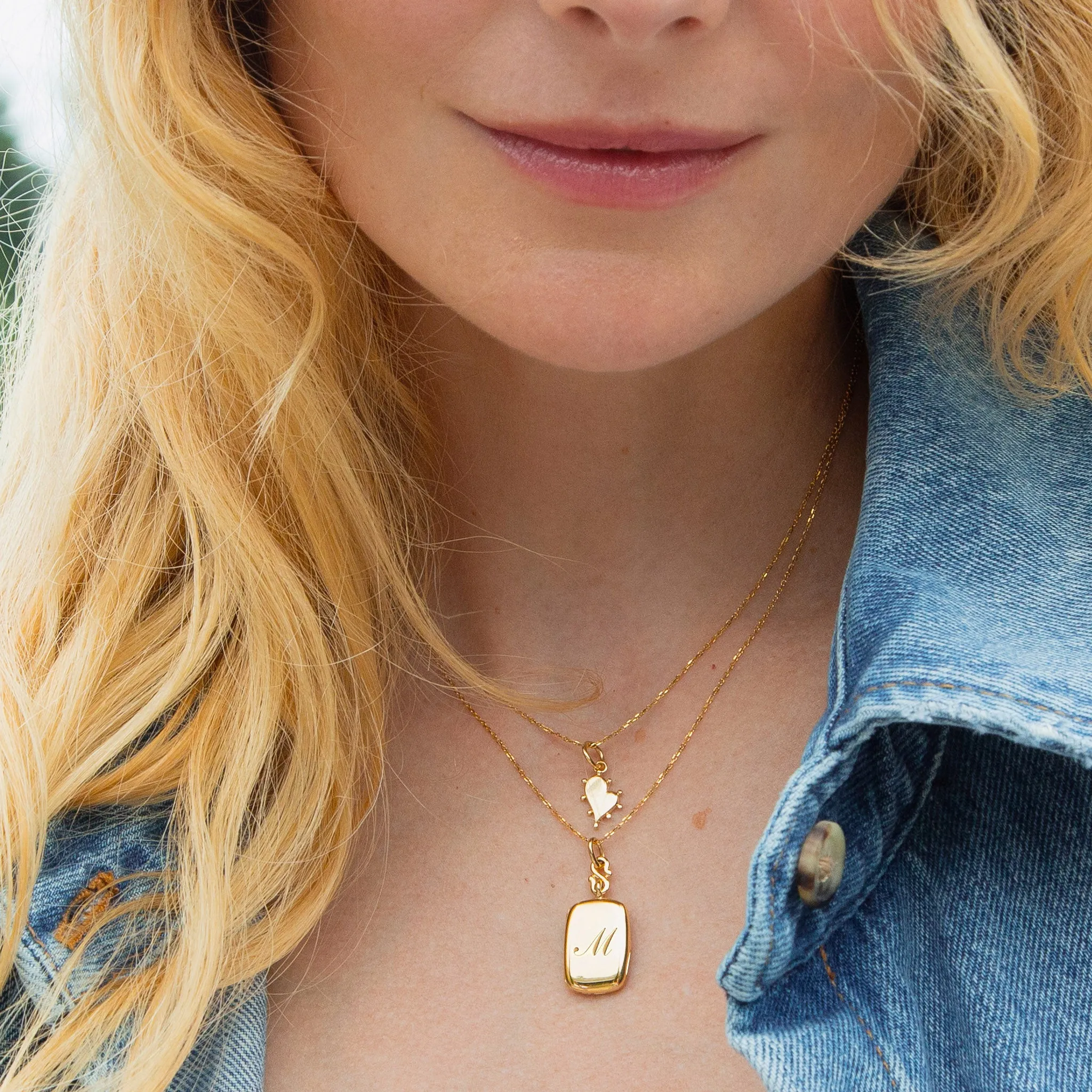 Slim "Britt" 18K Gold Engraved Locket Necklace
