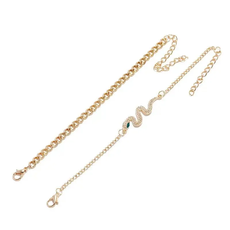 Snake-Shaped Bracelet with Alloy Inlay & Electroplated Finish