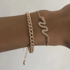 Snake-Shaped Bracelet with Alloy Inlay & Electroplated Finish