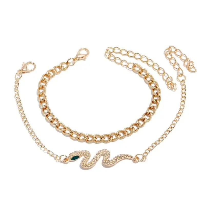 Snake-Shaped Bracelet with Alloy Inlay & Electroplated Finish
