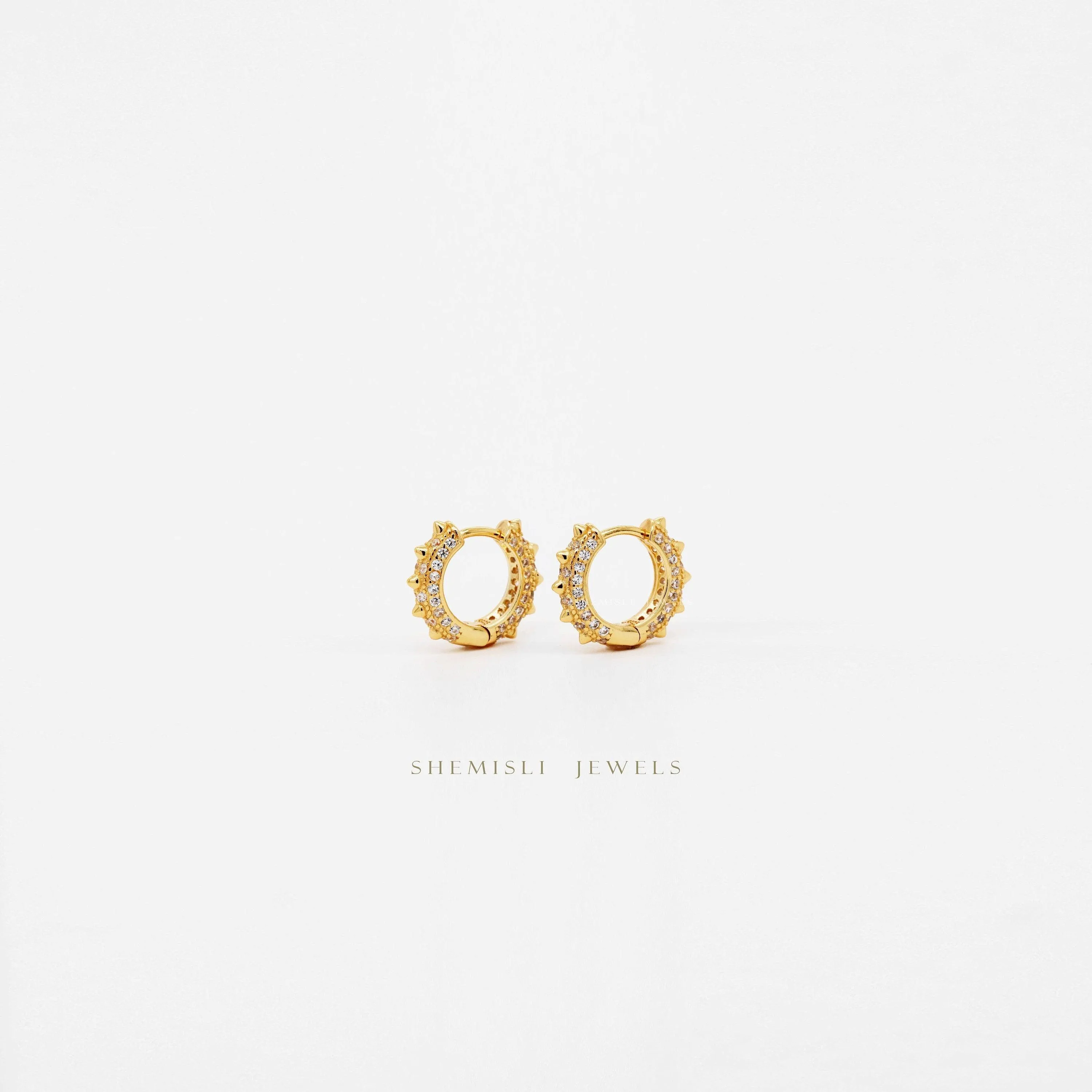 Spike CZ Hoop Earrings, Huggies, Gold, Silver SHEMISLI SH261