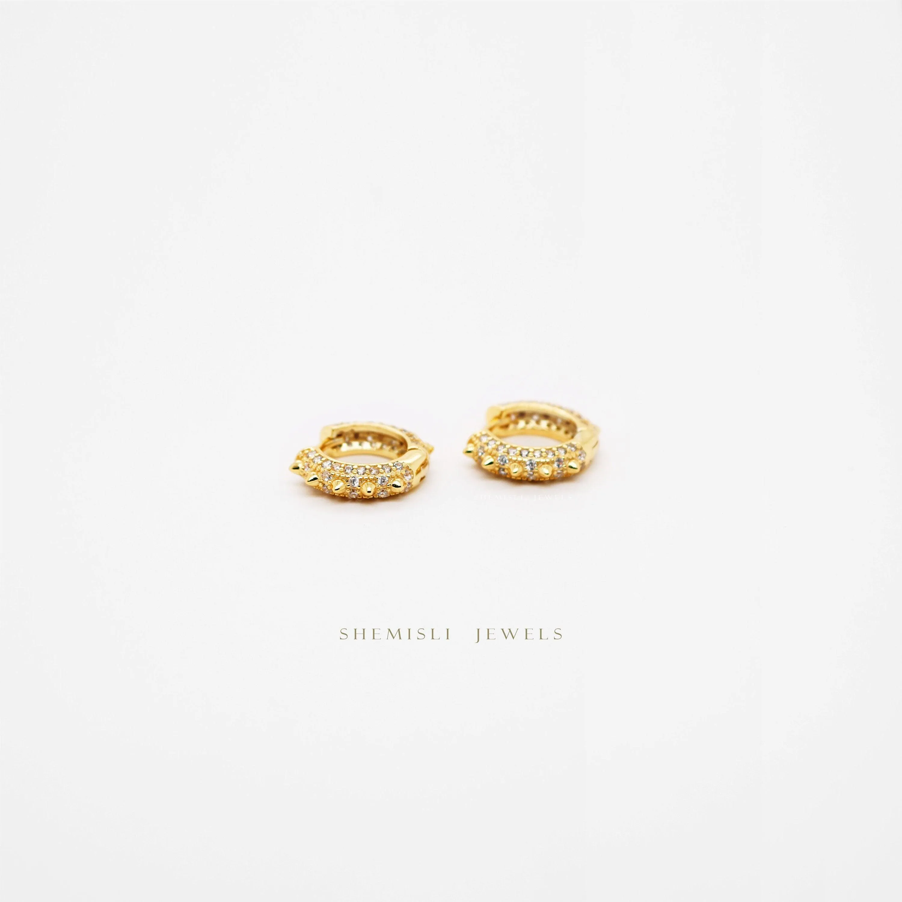 Spike CZ Hoop Earrings, Huggies, Gold, Silver SHEMISLI SH261