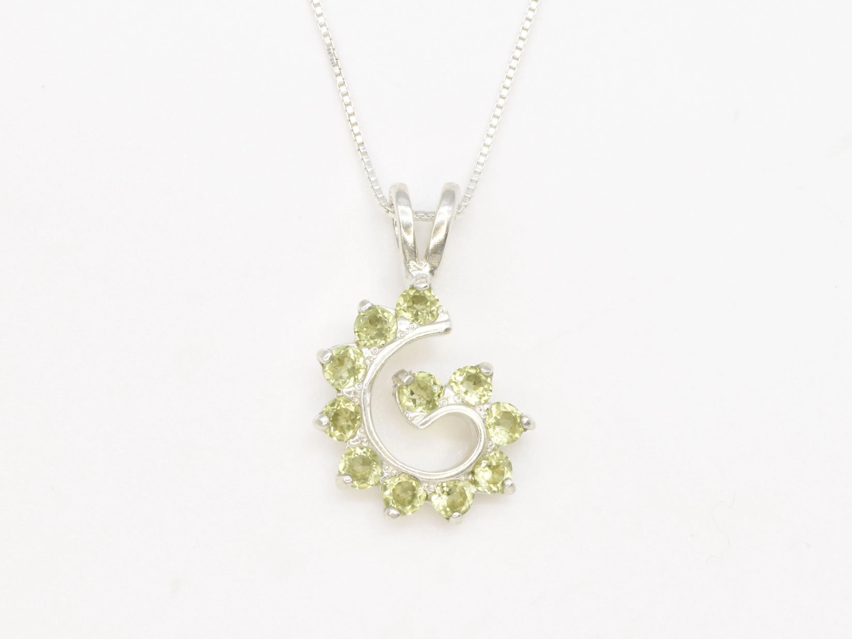Spiral Peridot Pendant - Green Swirl Necklace, August Birthstone Necklace