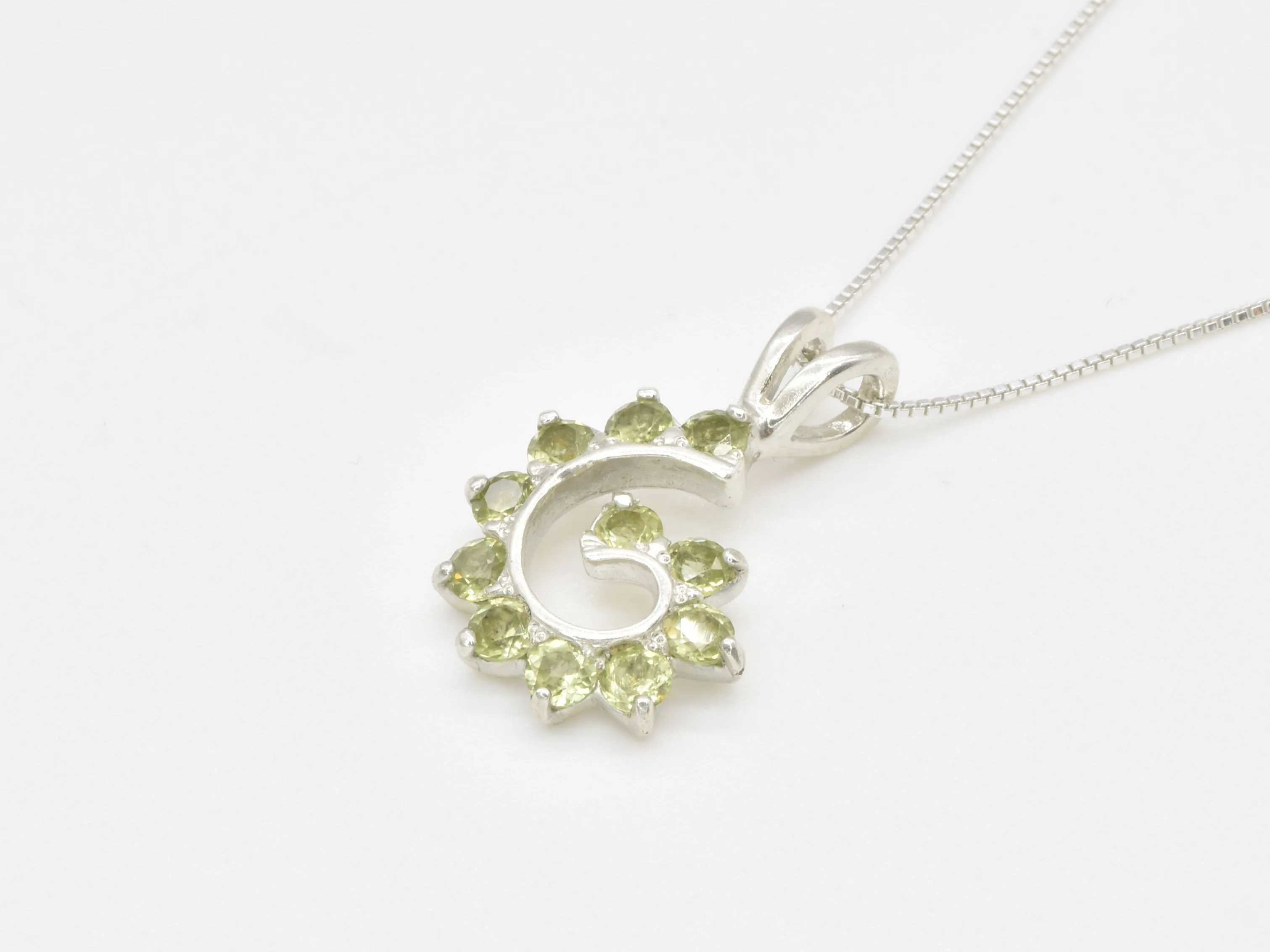 Spiral Peridot Pendant - Green Swirl Necklace, August Birthstone Necklace