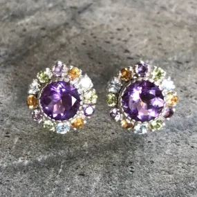 Statement Amethyst Earrings - Mothers Birthstone Earrings - Large Flower Earrings