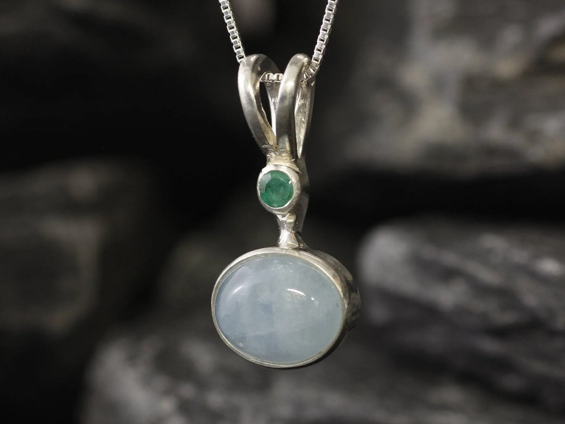 Statement Aquamarine Necklace - Two Stone Pendant - Real Aquamarine Necklace