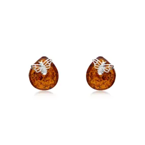 Sterling Silver Amber Bee Teardrop Stud Earrings