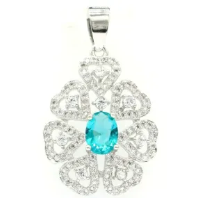 Sterling Silver Blue Aquamarine Zircon Pendant Necklace 18"