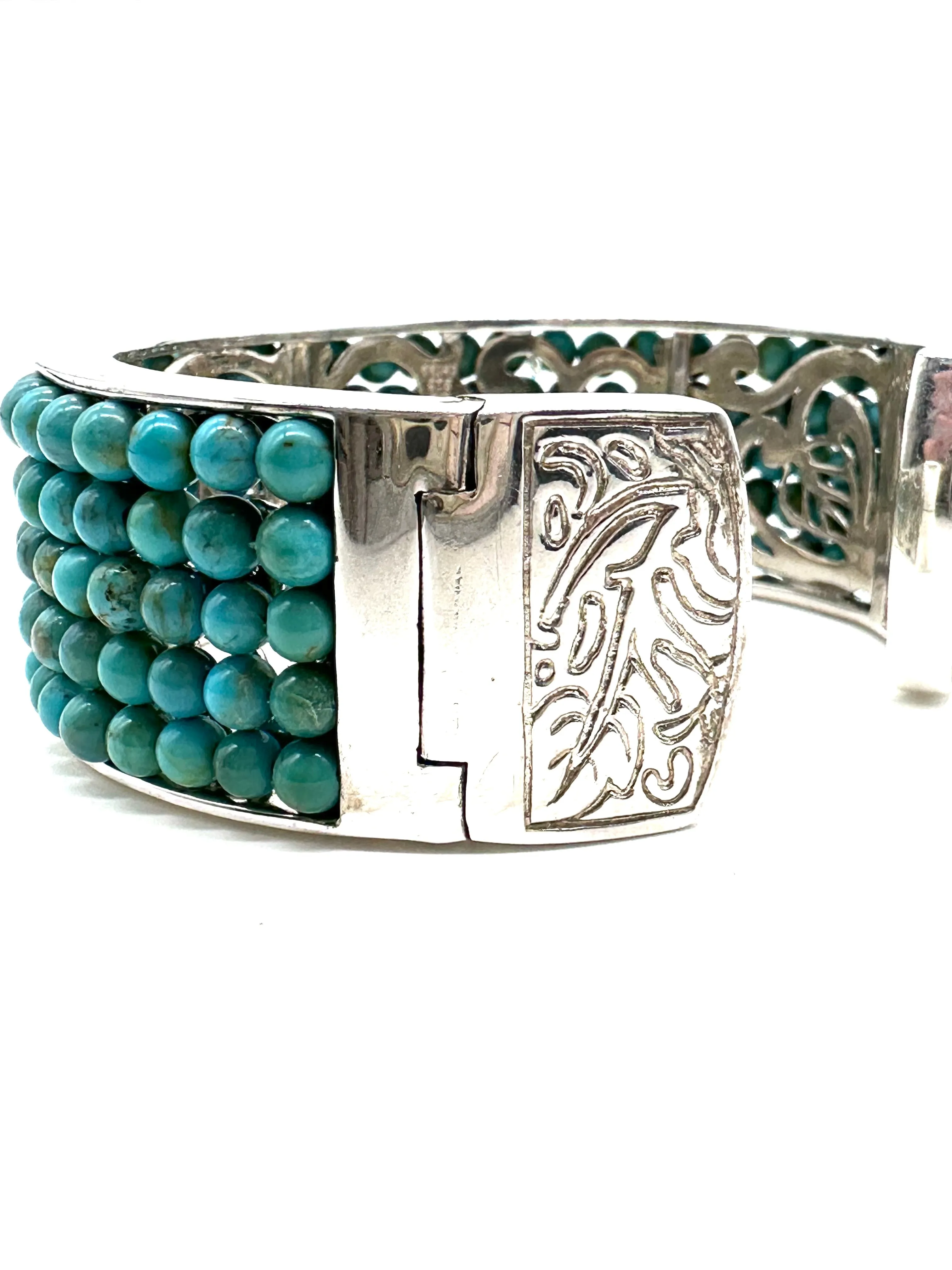 Sterling silver blue turquoise bead cuff bracelet