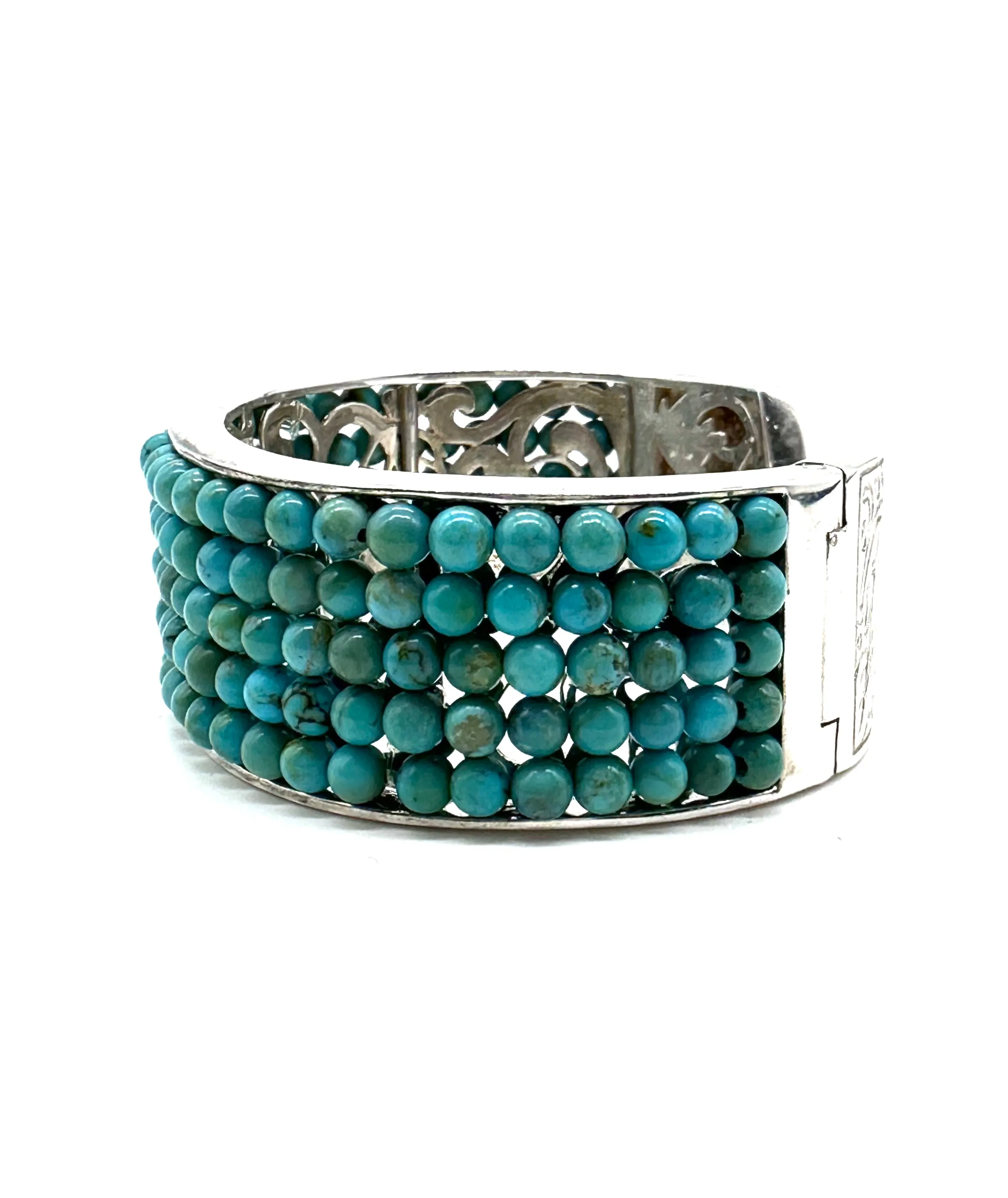 Sterling silver blue turquoise bead cuff bracelet