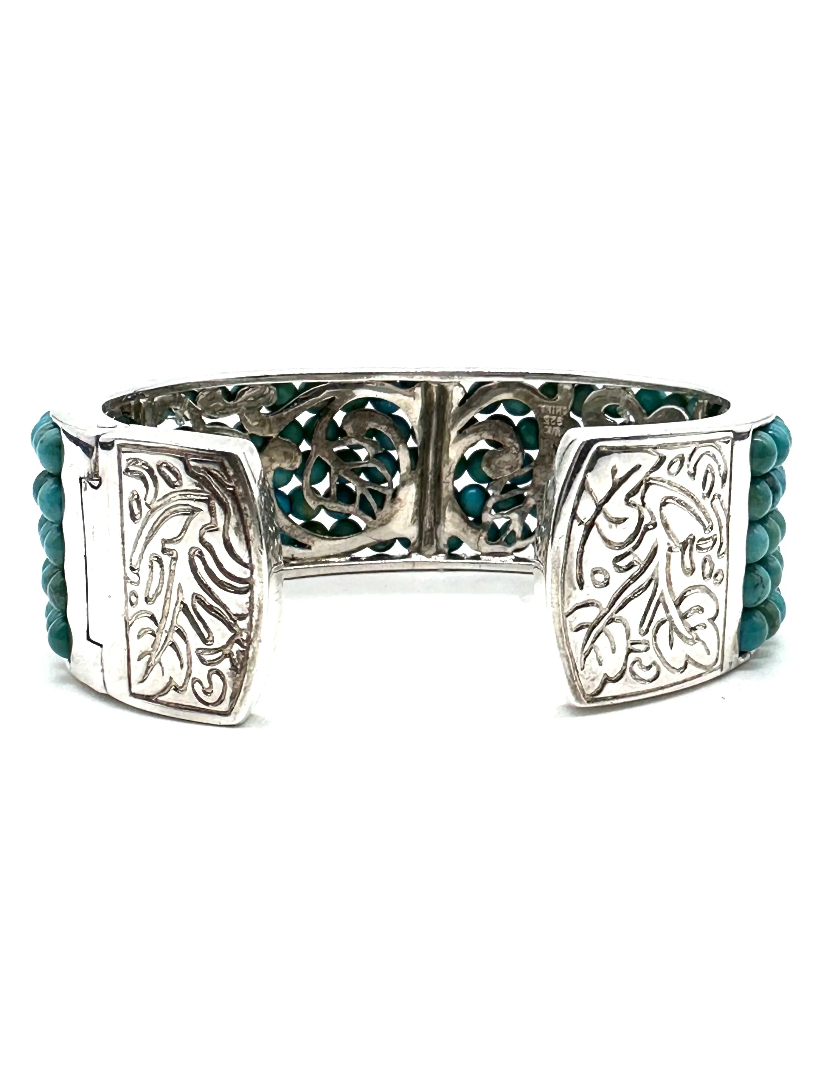 Sterling silver blue turquoise bead cuff bracelet