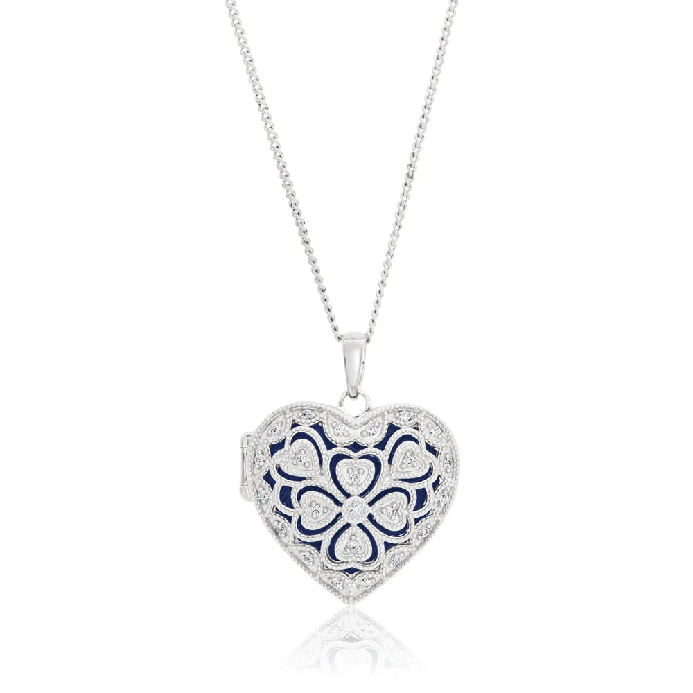 Sterling Silver Cubic Zirconia Vintage Heart Locket